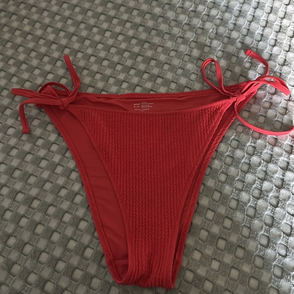 Aerie Coral Ribbed Tie-Side Bikini Bottom - Picture 1 of 8
